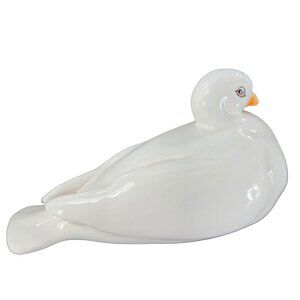 Vintage‎ Italian Art Pottery Ruffled Fluffy Dove Large Hand Painted Pigeon Bird